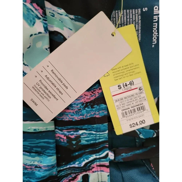 All in Motion Women’s Blue Marble Longline Bikini Swim Top - Small NWT UPF 50+ - Picture 4 of 9
